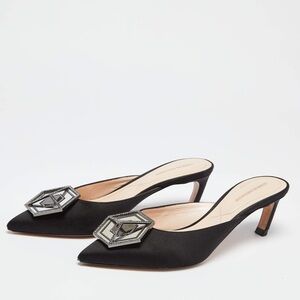 Nicholas Kirkwood Black Satin Crystal Mirror Mule Kitten Heels - US 6 (36) NWT
